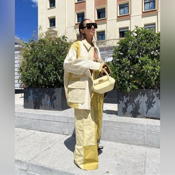 Zara Gabardine olive Cream Textured Jacket M - Picture 6 of 14